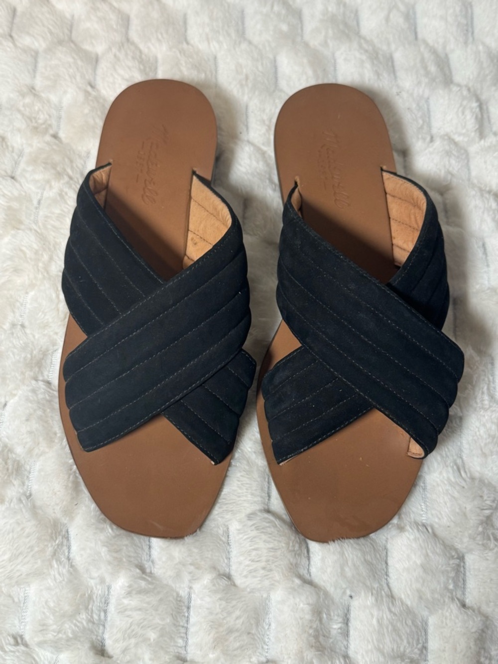 Madewell Leather Sandals, Black Quilted Crossover Slides